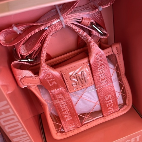 Brand New Steve Madden 2-Piece Set Mini & Micro Crossbody Purse Clear Coral - Picture 11 of 14